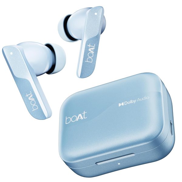 boAt Airdopes 800, Dolby Audio, Adaptive EQ by Mimi, 4Mics AI ENx, App Support, Fast Charge, Low Latency, IPX5, v5.3 Bluetooth TWS in Ear Earbuds Wireless Earphones with mic (Interstellar Blue)