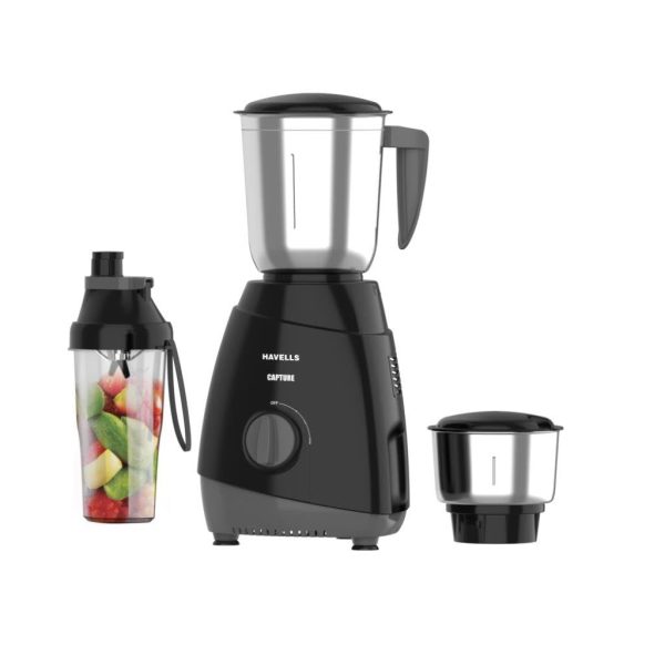 Havells Capture Nutri XL 500 Watts 3 Jar Heavy Duty Mixer Grinder|21000 RPM|Overload Protector|650ml Nutri Blending Jar With Sipper & Storage Lid|2 Yr Product & 5 Yr Motor Manufacturer Warranty,Black