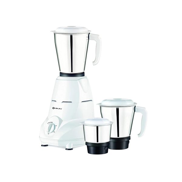 Bajaj Rex Mixer Grinder 500W | Mixie For Kitchen With Nutri-Pro Features | 3 SS Jars For Heavy Duty Grinding | Adjustable Speed Control | Multifunctional Blade System | 1 Yr Warranty By Bajaj 【White】